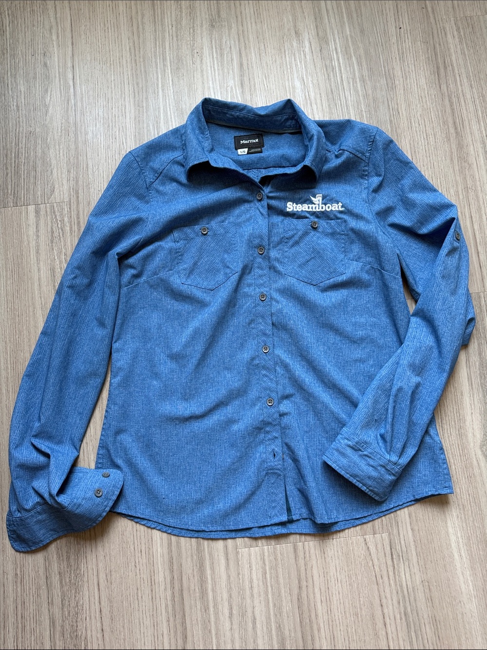 Marmot Blue Long-Sleeve Button-Down Shirt with Chest Pockets